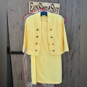 Elegant Yellow Dress and Jacket vintage Set